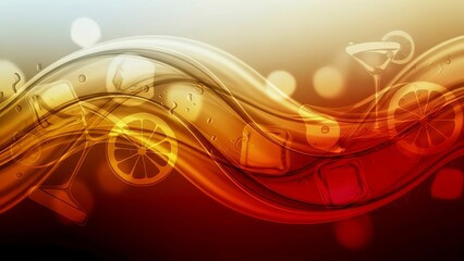 Swirling golden to red beverage waves with lemon slices and cocktail glass silhouettes. 