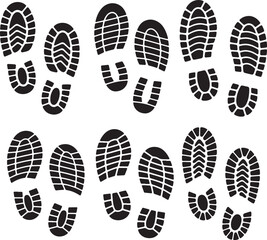 Set of Shoe Sole Footprints Silhouette Black and White Vector Illustration