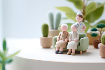 ベンチでくつろぐ高齢者たちの穏やかな日常（3D）/まみおデザイン福祉シリーズ
