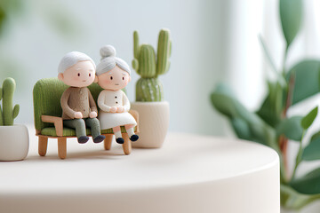 ベンチでくつろぐ高齢者たちの穏やかな日常（3D）/まみおデザイン福祉シリーズ
