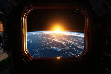 Beautiful sunrise over Earth seen from the International Space Station module