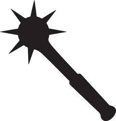 Spiked Flail Weapon Silhouette, Black and White Medieval Vector Illustration