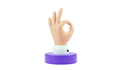 3D Hand Gesture OK Sign on Purple Base