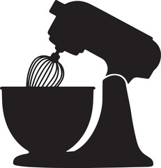 Stand Mixer with Whisk Attachment Silhouette, Black and White Kitchen Appliance Vector Illustration