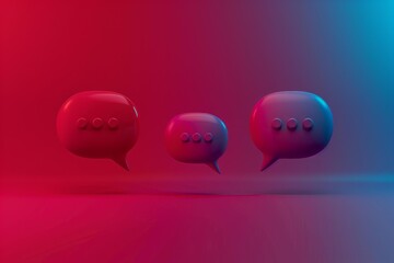Three speech bubbles with dots are floating on a gradient background, representing online communication and messaging