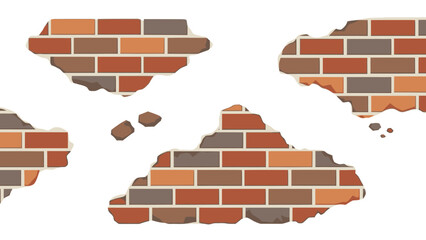 Obraz premium Detailed vector illustration of a damaged brick wall with exposed sections and textures