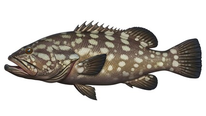 Naklejka premium Detailed illustration of a spotted grouper fish against a bright white background