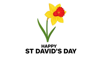 Graphic celebrates "Happy St. David's Day," with large green text on a white background. The central image features a stylized red Welsh dragon, a national symbol. 