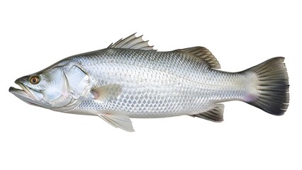 Fototapeta premium Silver fish isolated on white background with fins and scales