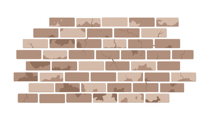 Obraz premium Illustration of a brown brick wall texture with cracks and imperfections, isolated on white
