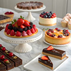 Gourmet Chocolate Cake Served with Fresh Berries and Fruit Garnish