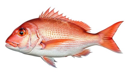Vibrant red fish isolated on white background for commercial use