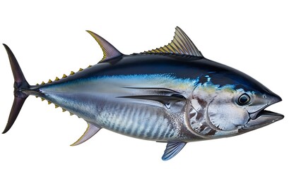 Naklejka premium Vibrant tuna fish isolated on white background with detailed scale texture