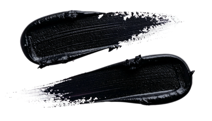 Two bold black paint brushstrokes, thick and textured, on a transparent background