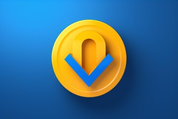 Yellow circular download button with blue arrow on a vibrant blue background