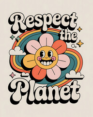 Vibrant flower with Respect the Planet text for eco friendly designs