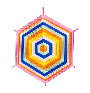 Colorful Lanna spider web flag made of yarn. Traditional Thai northern hanging decoration