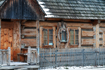 CHOCHOLOW, POLAND - DECEMBER 26, 2025: Wooden architecture of Chocholow, willage near the Zakopane, Poland.