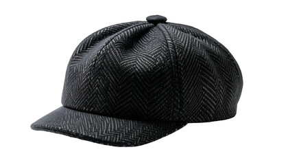 Textured, dark gray newsboy cap with a small brim, set against a black backdrop