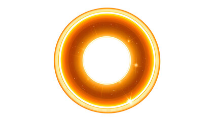 Glowing golden rings of light encircle a bright white center against a stark black void
