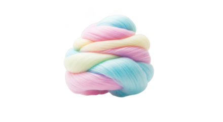 A fluffy pile of pastel colored cotton candy, isolated on transparent background