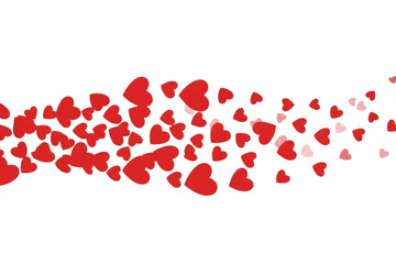 Stream of red hearts wave pattern isolated on transparent background