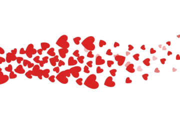 Stream of red hearts wave pattern isolated on transparent background