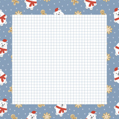 Cute scrapbooking and planner template for Christmas and winter notes with Christmas and New Year illustrations.