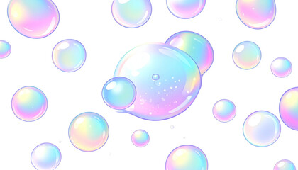 Cartoon illustration of multiple transparent, colorful bubbles floating against a black background
