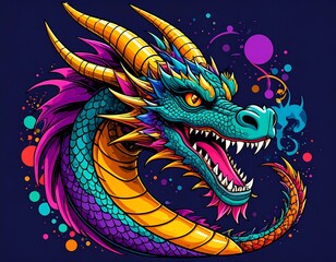 Vivid fantasy dragon illustration with intricate scales and open maw