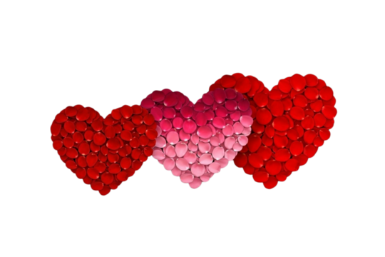 Three hearts made from red and pink flower petals isolated on transparent background - Powered by Adobe