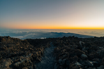Obraz premium Sunset, sunset glow, Volcano Teide and volcano landscape, national park El Teide, Tenerife, Canary Islands, Spain
