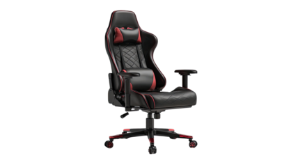 A contemporary black leather executive office chair with an ergonomic design and wheels is isolated on a white background for business furniture catalogs