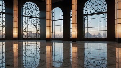 Luxury Mosque Interior with Arched Window Light