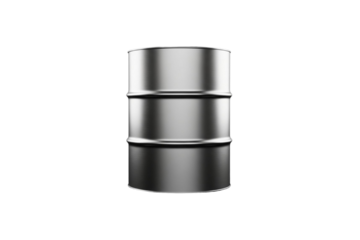 Industrial silver steel barrel drum isolated on transparent background