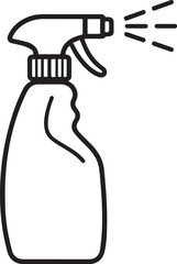 Minimal black line icon of a spray bottle with mist lines coming from the nozzle, EPS10 style, no fill, stroke weight 2pt.