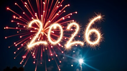 Fototapeta premium Happy New Year 2026 with Fireworks Display