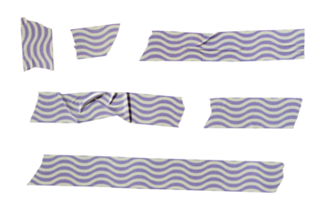 Set of ripped torn striped purple adhesive tape on transparent background, washi tape design element, scrapbook collage elements