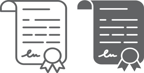 Certificate and legal diploma vector icon set, official document with seal, graduation achievement award, successful contract agreement symbols