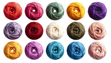 Fifteen vibrant yarn balls in various colors arranged in three rows against a black backdrop