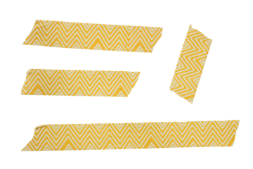 Set of ripped torn striped yellow adhesive tape on transparent background, washi tape design element, scrapbook collage elements
