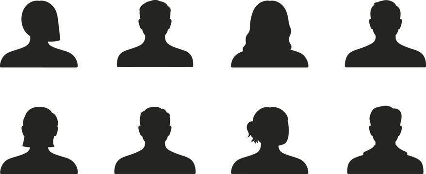 User profile avatar icon set, anonymous person silhouette symbols, social media account member heads and human character portraits