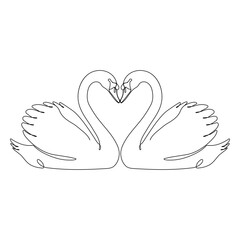 One Line Art Two Swans Forming a Heart