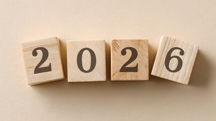 Upcoming new year celebration 2026 global events blocks simple background digital viewpoint