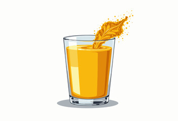 Vibrant Splash of Refreshing Orange Juice Pouring into Clear Glass with Fresh and Inviting Appearance on White Background for Crisp Refreshment