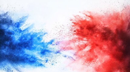 Obraz premium Powder burst in blue, white, and red on clean background, perfect for French-themed parties, athletic sponsorships, or patriotic graphics.