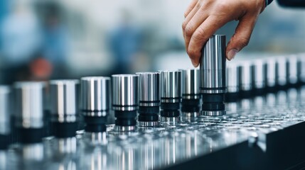 Engineer performs ultrasonic testing on precision metal components using a handheld device to detect internal flaws and ensure structural integrity.