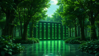 Sustainable Green AI Data Center with Eco Technology and Renewable Energy Concept