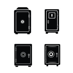 Bank Vault Safe Icon Set &ndash; Secure Storage Strongbox Silhouette Vector