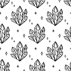 Mystic crystal seamless pattern  boho magic line art design